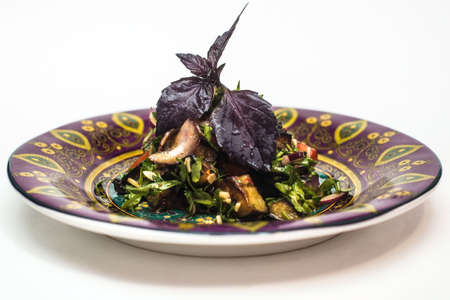 Delicious vegetable salad with rucola, pomegranate seeds, parmesan cheese and walnuts another viewの写真素材