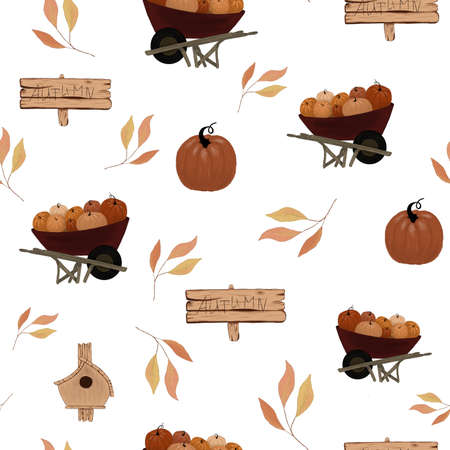 seamless autumn pattern on white backgroundの写真素材