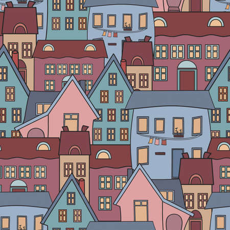Colorful houses for background, seamless patternの写真素材