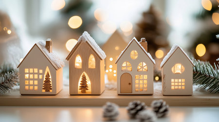 scandinavian christmas decor candle houses cosy miniatureの素材