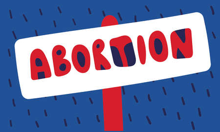 White plate on blue background. The sign says abortion. Flat vectorのイラスト素材