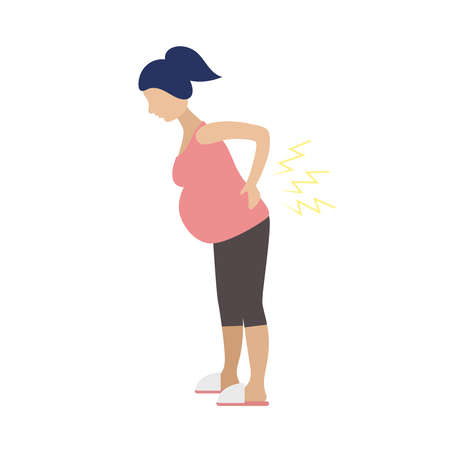 It is a pain in the lower back. Contractions, childbirth. Flat vector on white backgroundのイラスト素材