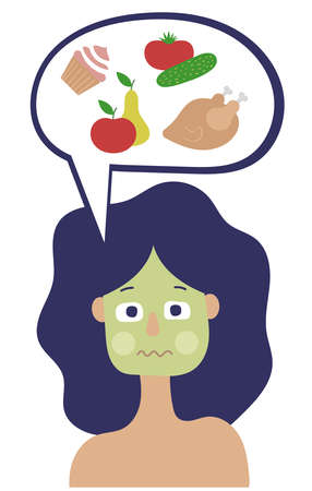 Different emotions of a pregnant woman. Anger, sadness, disgust, joy. Hormones. Mood swings. Flat vector on white backgroundのイラスト素材