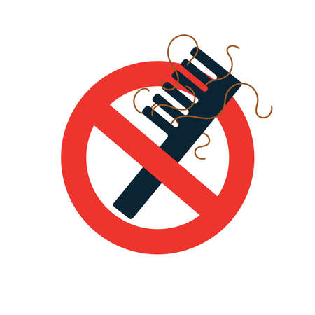 A sign of prohibition on a comb with lost hair.のイラスト素材