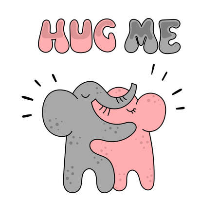 Two cute elephant hugging.のイラスト素材