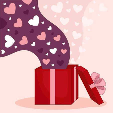 Gift box with lots of hearts. Hearts fly out of the open box. Valentine's day gift. Holiday decor. Linear vector illustrationのイラスト素材