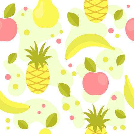Summer seamless pattern with fruit.Banana, Apple, pear, pineapple.Health, vitamins, diet.Bali,a...