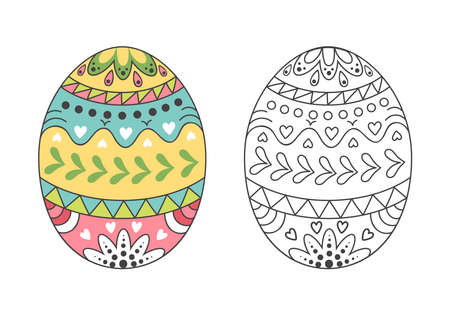 Colorful Easter egg with Doodle patterns.Egg for coloring.Spring holiday decor.Vector illustration on a white backgroundのイラスト素材