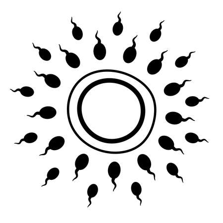 Spermatozoa tend to the egg.Concept of fertilization, pregnancy, conception.Gynecology, women's problems, infertility, childbirth,new life.Vector stock illustration on a white backgroundのイラスト素材