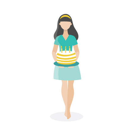Young brunette with a birthday cake.Housewife cooks.Good mood, energy, happiness.Preparing for the...