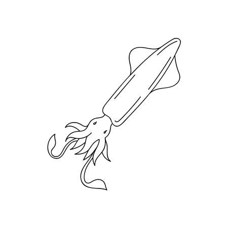 Doodle Squid for coloring.Sea animals for children s coloring pages.Hand drawn vector illustration isolated on white backgroundのイラスト素材