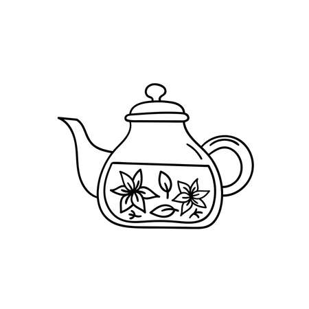 Vector doodle teapot. Cooking, kitchen utensils, home elements. hand illustration isolated on white background.のイラスト素材