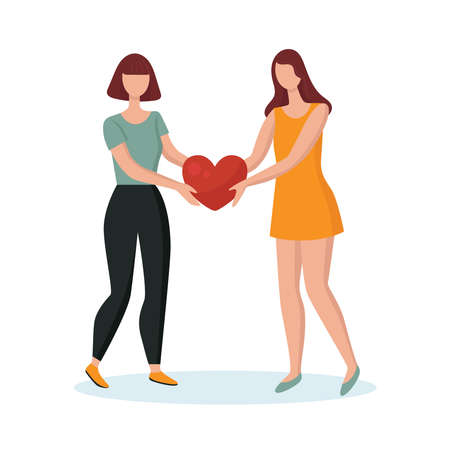 Male and female hands holding red heart giving to each otherのイラスト素材