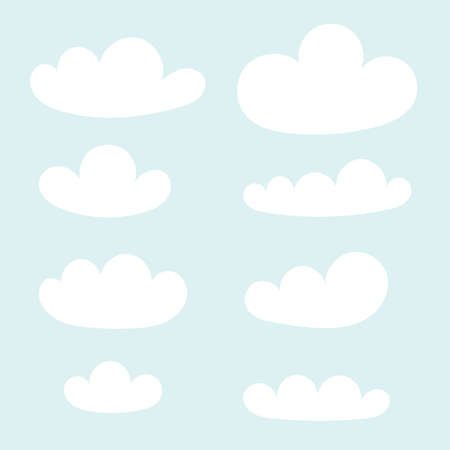 Cute white clouds in the sky. Kid wallpaper, decor of a child room. Flat simple vector illustration.のイラスト素材