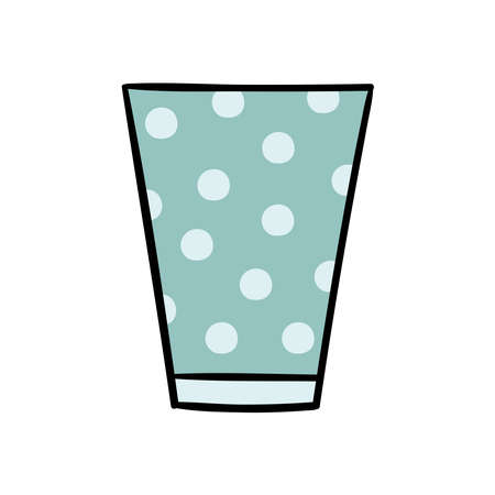 Cute blue dotted coffee mug. Vector hand doodle illustration for restaurant or coffee shop. Good morning, breakfast, drink, coffee, tea.のイラスト素材