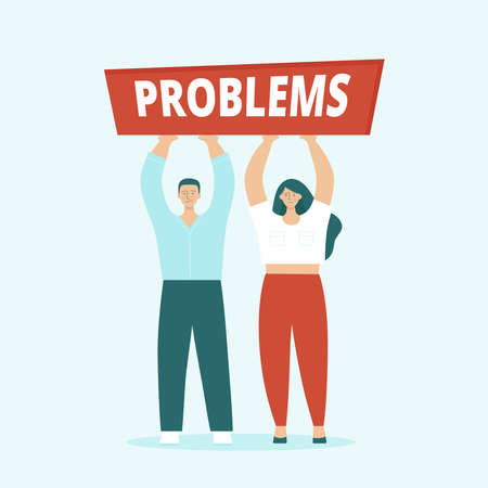 Adult man and woman, husband and wife are having serious problems. Concept of family quarrels,...