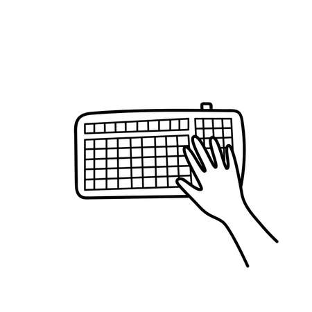 Hand drawn doodle style keyboard. Freelance, office, work, internet, social distance. Cute outline Hand drawn illustration. Black outline on a white background.のイラスト素材