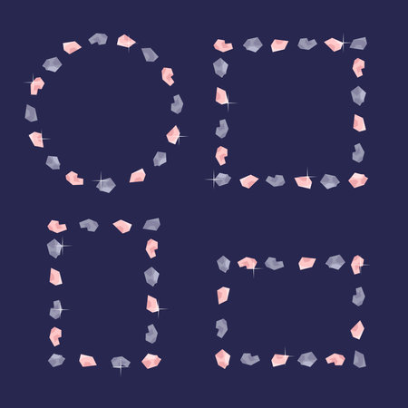 A set of four frames of precious stones. Templates for invitations. Jewelry. Vector illustration on dark blue background.のイラスト素材