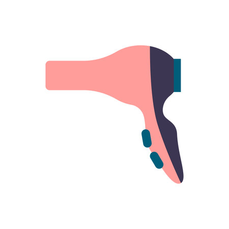 A simple flat hair dryer. Hair care tools for hairdressing salon and home. Vector isolated illustration on white backgroundのイラスト素材