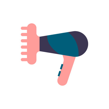 A simple flat hair dryer. Hair care tools for hairdressing salon and home. Vector isolated illustration on white backgroundのイラスト素材