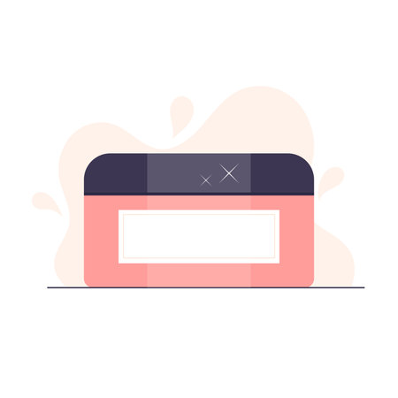 Cosmetic jar. Face and body care, moisturizing cream. Single illustration on white background in cartoon styleのイラスト素材