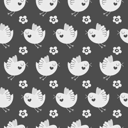 Simple cute stylized birds on a dark background. Seamless pattern for packaging, wallpaper, paper, scrapbooking. Kids decorのイラスト素材