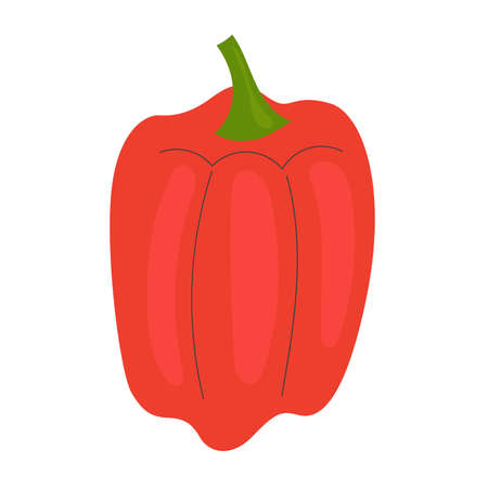 Simple single sweet paprika, red pepper. Healthy food, vitamins, vegetables. Illustration in flat styleのイラスト素材