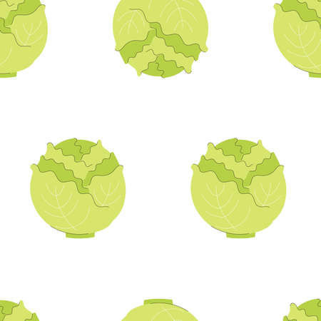 Seamless pattern with cabbage. Vegetables, vitamins, vegetarianism. Illustration in flat style on white background.のイラスト素材