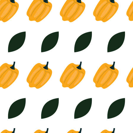 Simple seamless pattern with bell pepper, paprika. Vegetables, vitamins, vegetarianism, healthy eating, diet, snacks, harvesting. Illustration in flat styleのイラスト素材