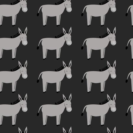 Seamless pattern with cute gray donkeys. Background with farm animals. Wallpaper, packaging. Flat vector illustrationのイラスト素材