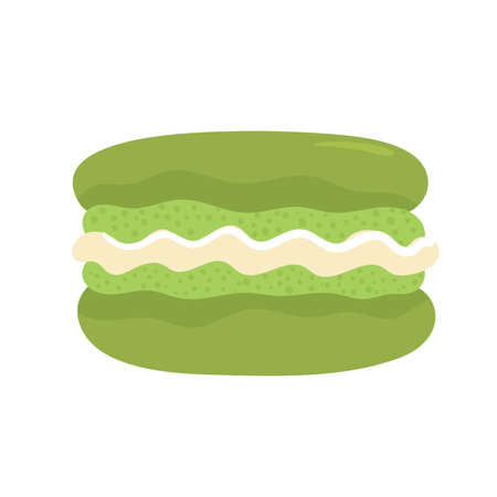A healthy green dessert made from matcha tea powder, macaroon. Healthy food, detox, diet. Vector cartoon illustrationのイラスト素材
