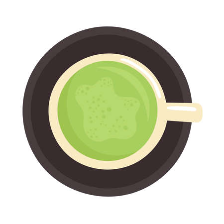 A cup of matcha green tea. Traditional Japanese healthy drink. Tea ceremony. Flat cartoon vectorのイラスト素材