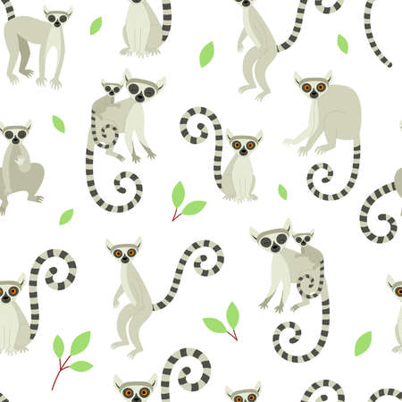 Exotic cute lemur. Animals of Madagascar and Africa. Vector childrens illustration in flat styleのイラスト素材