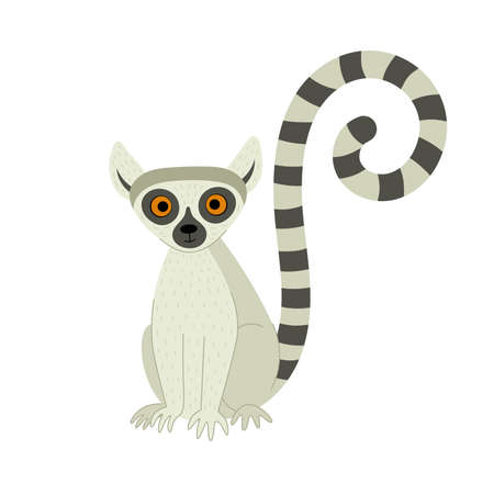 Exotic cute lemur. Animals of Madagascar and Africa. Vector childrens illustration in flat styleのイラスト素材