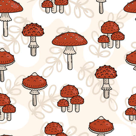 Cute edible mushroom in doodle style. Ingredients for cooking, salads. Autumn plant harvesting. Vector isolated hand drawn illustration for coloring pages, sketch, outlineのイラスト素材
