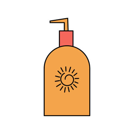 Summer sunscreen, body lotion. Protection from the sun and UVB, uva rays. Simple illustration isolated on white background. Summer iconのイラスト素材