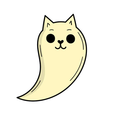 Cute ghost cat. Scary ghost. Halloween decor. Doodle style illustrationのイラスト素材