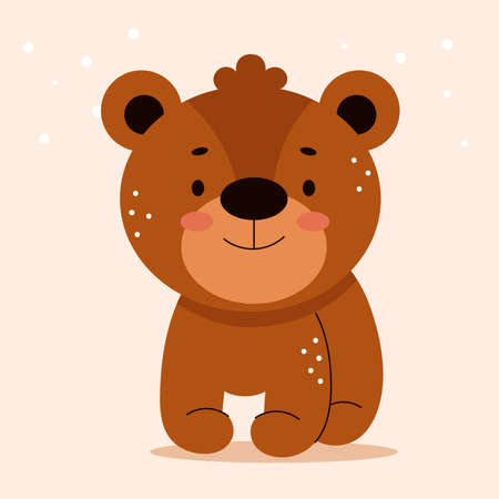 Cute brown bear in cartoon flat style. Forest animals. Vector illustration for nursery, print on textiles.のイラスト素材