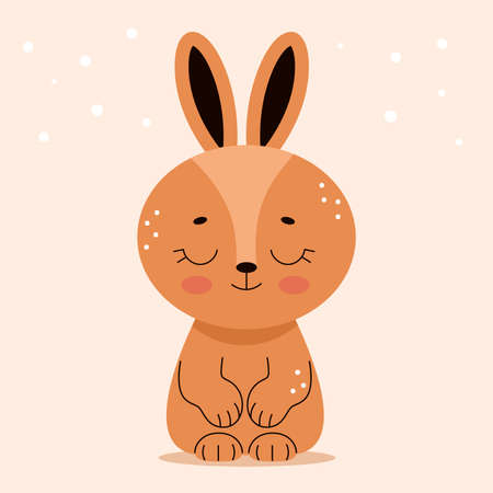 Cute hare in cartoon flat style. Forest animals. Vector illustration for nursery, print on textiles.のイラスト素材