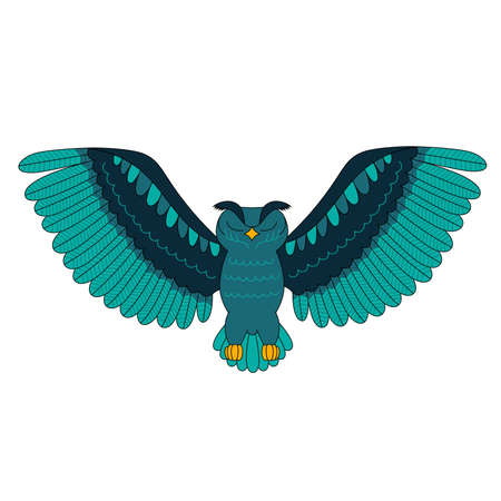 Abstract blue owl for decoration design. Isolated icon. Color cartoon vector illustrationのイラスト素材