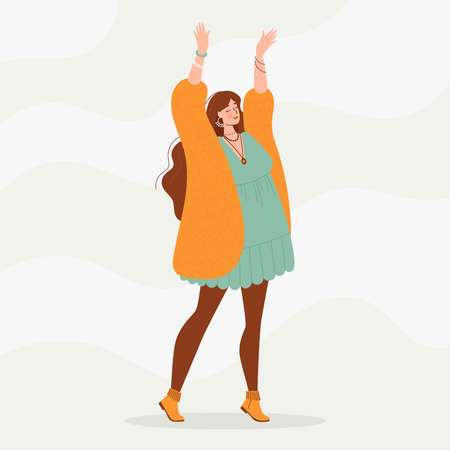 Woman in boho outfit. Modern boho collection with boho outfits for clothes design. Summer style. Hippie style. Elegant, modern style.のイラスト素材