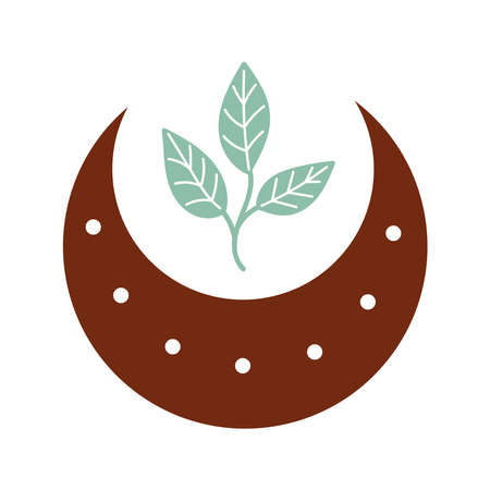 Abstract stylized decorative boho moon and sun sign with patterns and floral ornament. Decor for interior decoration, poster, clothing. Flat isolated illustration on white backgroundのイラスト素材