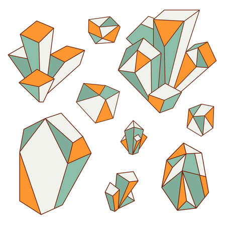 Set of stylized crystal, abstract gemstone. Occult witchcraft element. Symbol, logo, icon. Simple flat vector illustration isolated on white backgroundのイラスト素材