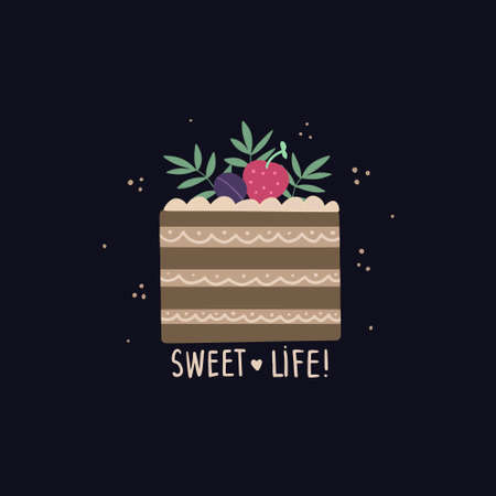Vector tasty emblem Sweet life with cute bright Font.のイラスト素材