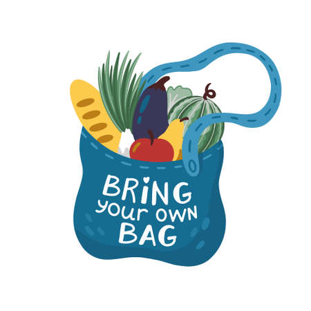 Bring your own bag. Vector illustration of cloth bag with lettering.のイラスト素材