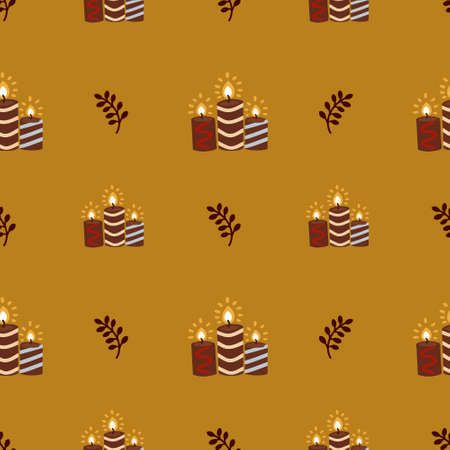 pattern with candles and leaves, autumn vector illustrationのイラスト素材