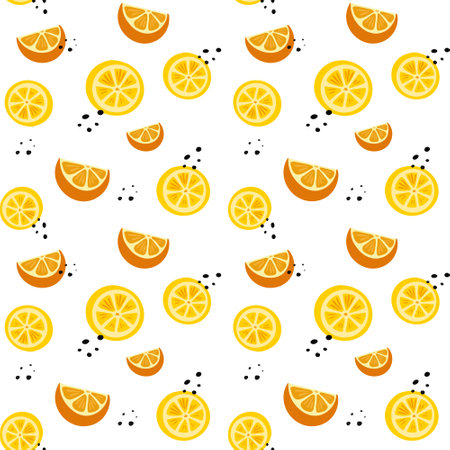 Seamless pattern with citrus orange, lemon and tangerine. Illustration fruits in cartoon style.のイラスト素材