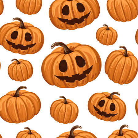 Halloween pumpkin seamless pattern. Scary repeating texture, endless background. Vector illustrationのイラスト素材
