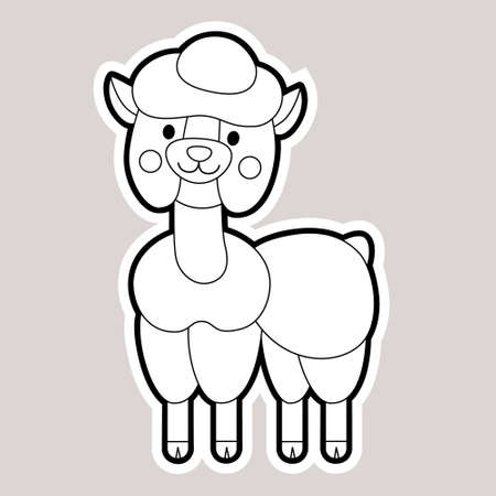 Cute llama coloring page for kids or adults. Outline doodle illustration.のイラスト素材