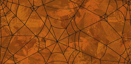 Halloween background. Background with spider web on orange backgroundのイラスト素材